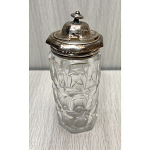 Antique Sterling Silver Cut Glass Mustard Condiment Pot Bottle 1800’s Birmingham